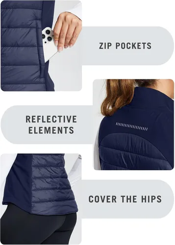 Vista 4 de baleaf Chaleco acolchado ligero y cálido para mujer, para correr, invierno, híbrido, sin mangas, acolchado resistente al agua