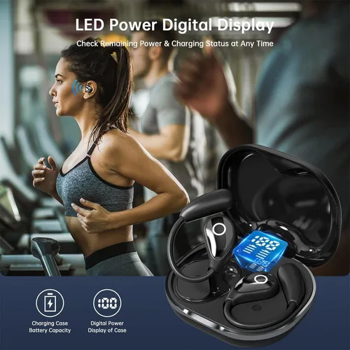Vista 6 de Auriculares Inalámbricos de Oído Abierto Bluetooth, Auriculares de Conducción Aérea Libres de Dolor con Estuche de Carga de Pantalla Digital LED