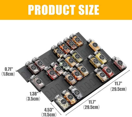 Vista 2 de Famhap Organizador de cajones de especias, 8 niveles expandible de 11.7 a 23.2 pulgadas, bandeja para condimentos para cajones de cocina, bandeja
