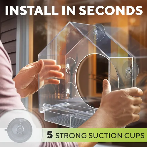Vista 3 de Premium Window Bird Feeder for Outside - Clear Bird House w/Largest Window for Viewing Birds - Easy to Install & Sturdy Feeder w/Extra Strong