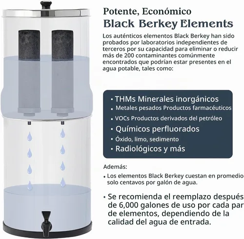 Vista 3 de Sistema de filtración de agua Berkey RB4X2-BB Royal de acero inoxidable con 2 elementos filtrantes negros