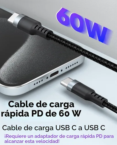 Vista 2 de Cable corto USB C a USB C de 3 pulgadas, paquete de 2 unidades, cable PD