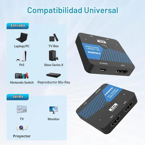 Vista 6 de 8K HDMI Switch 2 en 1 salida 4K @120Hz HDMI Switcher Soporte HDR10+, Dolby Vision, VRR, ALLM