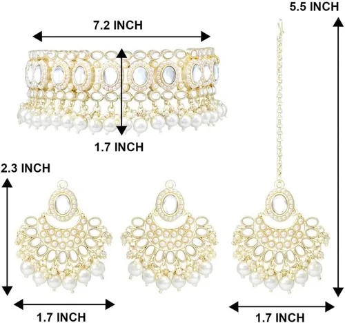 Vista 5 de Aheli Traditional Gold Plated Kundan Choker Necklace Chandbali Earring & Maang Tikka Ethnic Jewellery Set Gift for Women