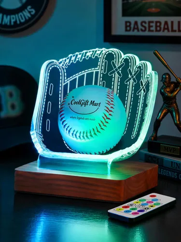 Vista 9 de CoolGift Mart Soporte de exhibición de guantes de béisbol con luz Béisbol-16