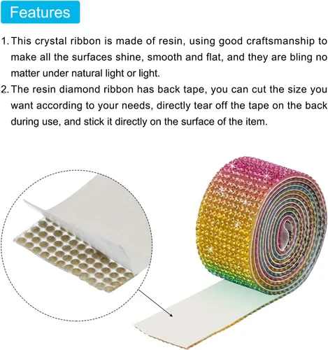 Vista 4 de MECCANIXITY 3 rollos de cinta de diamantes de imitación autoadhesiva de 1 pulgada y 3 yardas para proyectos de artes y manualidades, pasteles