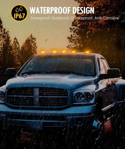 Vista 5 de Partsam Luz de marcador de cabina, lente ahumada, forma de ojo ámbar, 13 luces LED para techo de cabina [ajuste universal] compatible con camionetas