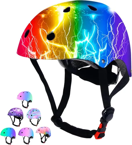 Vista 10 de Casco de bicicleta ajustable con gradiente de color para niños pequeños de 3-5-8-14+ años, niñas y niños. Casco para monopatín y bicicleta