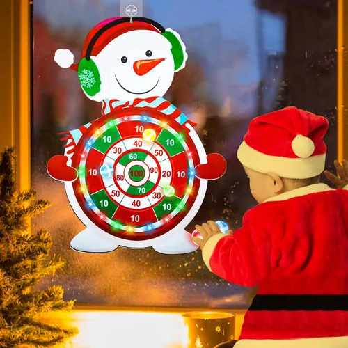Vista 7 de Juegos de Navidad para Familias, Tablero de Dardos Iluminado para Niños y Adultos con 12 Bolas Adhesivas Juegos de Fiesta de Navidad