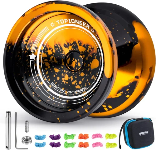 Vista 10 de MAGICYOYO Responsive Yoyos - Paquete de 2 yoyos de metal V12 + yoyo de plástico K2 verde brillante, yoyo profesional para niños, yoyo de doble