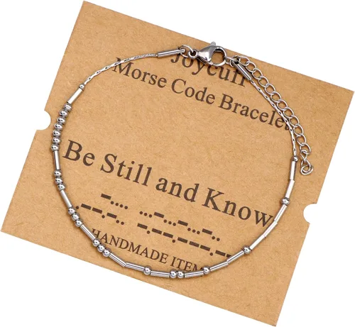 Vista 29 de JoycuFF Pulseras inspiradoras de código morse para mujeres, cuentas de plata, joyería con mantra de motivación, regalos para ella