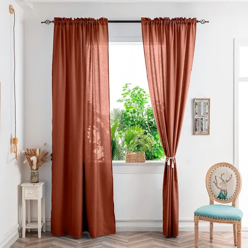Vista 2 de Yancorp Cortinas de terracota de 84 pulgadas de largo para sala de estar, 2 paneles de cortinas transparentes con textura de lino, cortinas