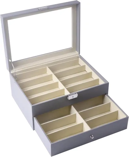Vista 2 de AUTOARK AW-165 - Organizador de cuero para guardar lentes de sol y lentes de sol, 16 piezas, color gris