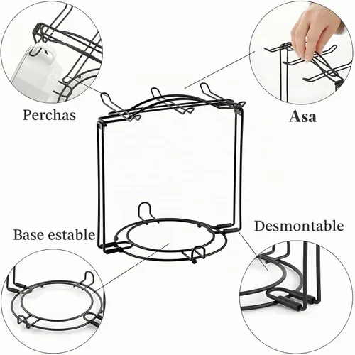 Vista 6 de YOLIFE Soporte para tazas de té. para 6 tazas, 6 platitos, 6 cucharas, desarmable., Negro