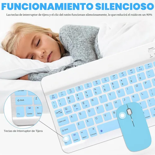 Vista 4 de QWERTY - Teclado Bluetooth de 10 pulgadas, teclado inalámbrico ultra delgado, sin retrasos, silencioso, compatible con iPhone, iPad, computadora