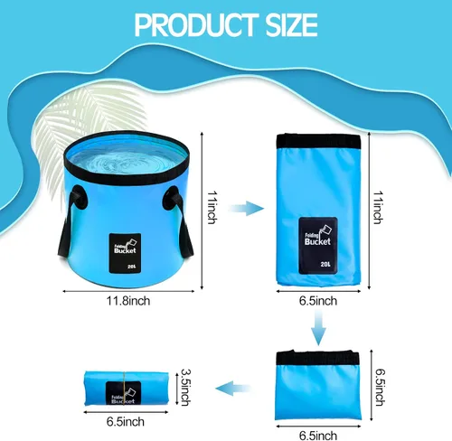 Vista 2 de 3 cubos plegables de 5 galones con asa, azul, naranja, negro