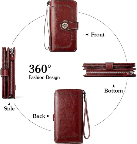 Vista 5 de BOSTANTEN Cartera de cuero genuino para mujer, de gran capacidad, cartera de mano, tarjetero con bloqueo RFID