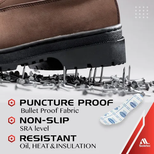Vista 4 de Soletec Zapatos de trabajo industriales de seguridad con punta de acero, cuero nobuck auténtico, antideslizante, plantilla a prueba de balas