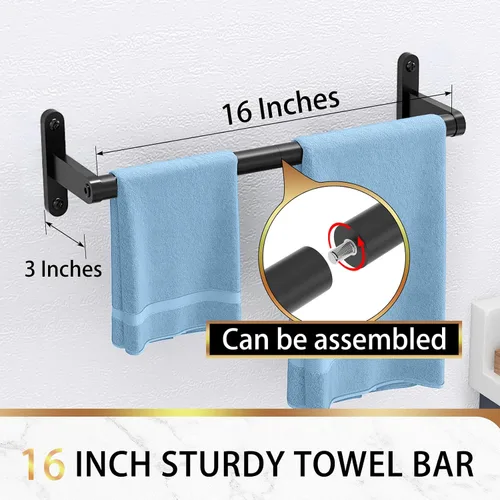 Vista 4 de KLJKPA Toallero de baño de 16 pulgadas, toallero para baño montado en la pared, moderno y resistente soporte para toallas de mano de acero Negro