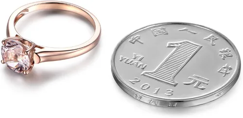 Vista 4 de Anillo de compromiso de morganita rosa de corte redondo, oro rosa macizo de 14 quilates, anillo de promesa de boda, garra de bola, anillo Reco