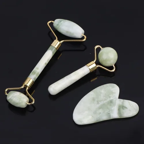 Vista 6 de HOTACE Rodillo de jade para cara, kit 3 en 1, herramienta de masajeador facial, piedra de jade natural, rodillo facial antienvejecimiento, juego