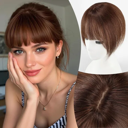Vista 3 de EMMOR Flequillo con clip, flequillo de cabello 100% humano con 3 clips antideslizantes, extensiones de cabello superior de cobertura de 360°