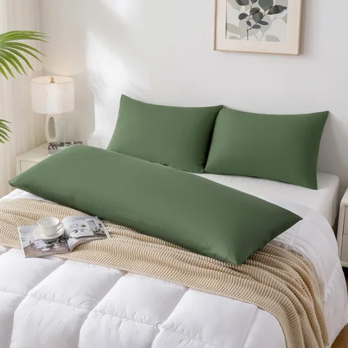 Vista 5 de JELLYMONI Juego de 2 fundas de almohada de algodón tamaño King, color verde, de 20 x 36 pulgadas, 100% algodón lavado, suave y transpirable