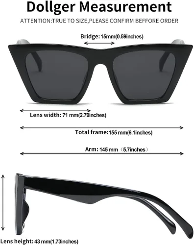 Vista 5 de Dollger Gafas de sol cuadradas de ojo de gato para mujer, a la moda, retro, clásicas, con protección UV400