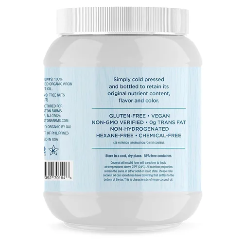 Vista 4 de Carrington Farms Aceite de coco orgánico sin refinar, prensado en frío, sin OMG, sin gluten, perfecto para cocinar, hornear, cuidado de la piel