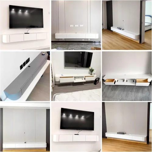 Vista 5 de Mueble para TV de pared con almacenamiento, color gris, 55.1 in