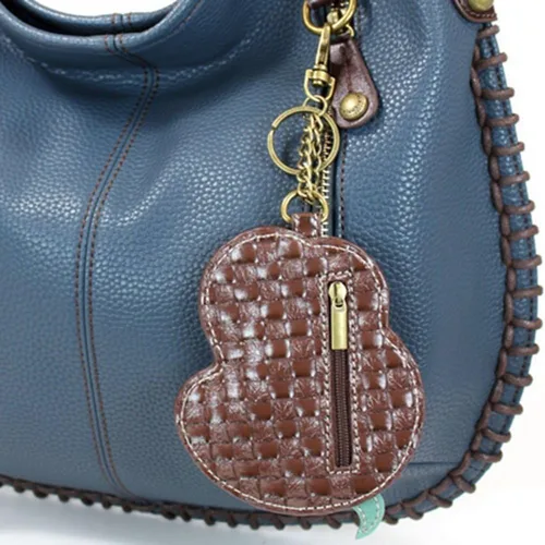 Vista 3 de Chala Bolsos de mano, estilo casual, suave, con hombro grande o bolso cruzado con llavero, color azul marino, Búho