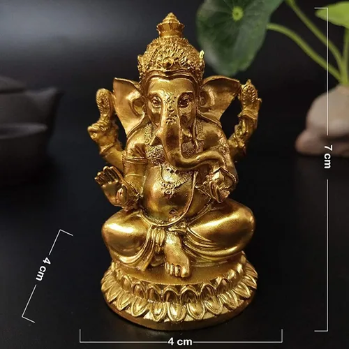 Vista 5 de Estatuas Doradas del Señor Ganesha - Estatua del Dios Elefante Hindú Escultura de Resina Figurilla India de Ganesh Buda Ornamentos de Decoración