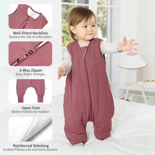 Vista 4 de BubblePanda - Saco de dormir para niños pequeños hecho de rayón de bambú con pies 1.0 tog, saco de dormir transpirable 6-12 meses, manta portátil