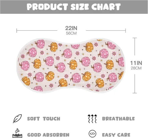 Vista 2 de Muslin Baby Burp Cloths, Retro Pumpkin 70s Hippie Muslin Washcloths Baby Bibs Rags Comfy Soft Absorbent in for Newborn Boys and Girls 4 Piece 22 x