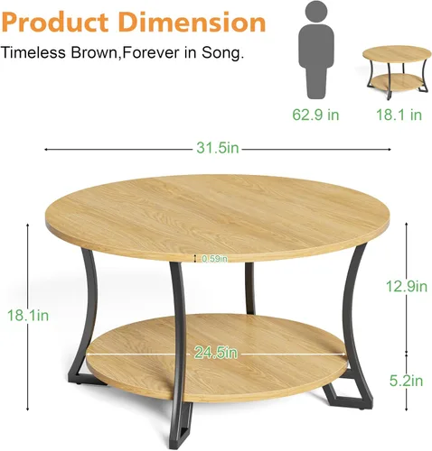 Vista 2 de POZILAN Mesa auxiliar redonda con almacenamiento, mesa auxiliar circular de 31.5 pulgadas para sala de estar, mesas de centro redondas de madera