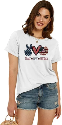 Vista 3 de Cicy Bell Camisetas de verano con estampado de corazón para mujer, estilo casual, manga corta, cuello redondo