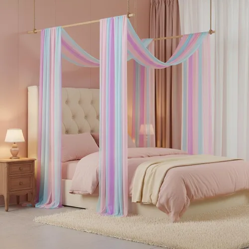 Vista 8 de Akiky Cortinas de Dosel de Cama con Luz Bufanda de Dosel de Cama de Princesa para Marco de Cama Metálico/Marco de Cama de Madera