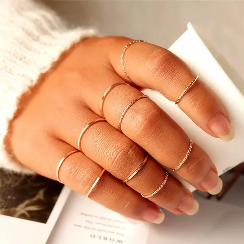Vista 2 de WFYOU 10 anillos simples chapados en oro de 18 quilates de 0.039-0.079 in para mujeres y niñas, anillos midi apilables de nudillos, elegantes