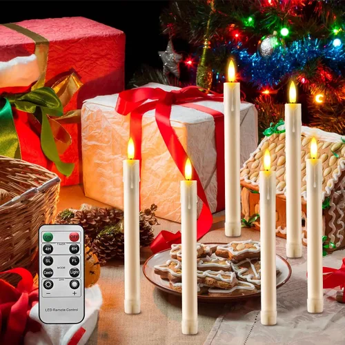 Vista 3 de RaceGT Paquete de 6 velas cónicas sin llama, velas de ventana cónicas a pilas con temporizador remoto, candelabros LED parpadeantes sin llama