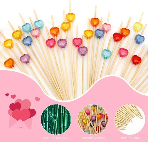 Vista 2 de 100 piezas de palillos de cóctel para bebidas, decoraciones de San Valentín, palillos de dientes elegantes para aperitivos, palillos de dientes
