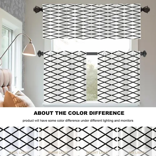 Vista 9 de Cortinas opacas de poliéster multicapa para cafetería, con diseño de diamantes, 2 unidades, 26 x 24 pulgadas