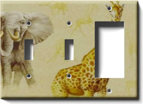 Vista 11 de Placa decorativa de salida - Jirafa y elefante en faros - Receptáculo doble dúplex