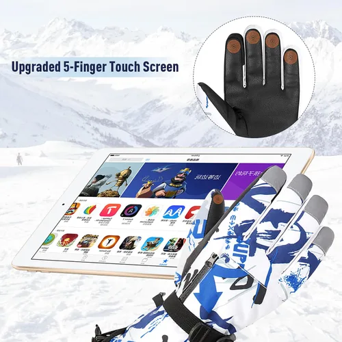 Vista 5 de Zando Guantes de nieve para niños y niñas, guantes impermeables de invierno, guantes de esquí para niños, guantes de viento cálidos