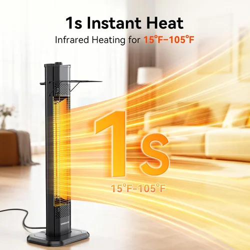 Vista 2 de VAGKRI - Calentador eléctrico para exteriores de patio, 1500 W, 91 cm de infrarrojos con 2 tubos de calor, 3 niveles, protección contra volcadura