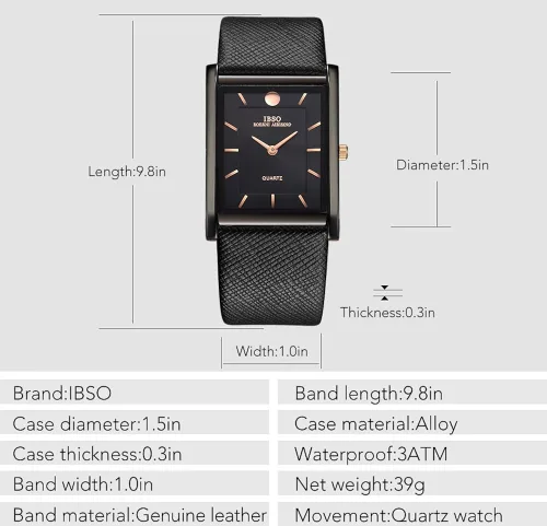 Vista 5 de IBSO Men Watches 7MM Ultra-Thin Rectangle Dial Watch Classic Quartz Wristwatch