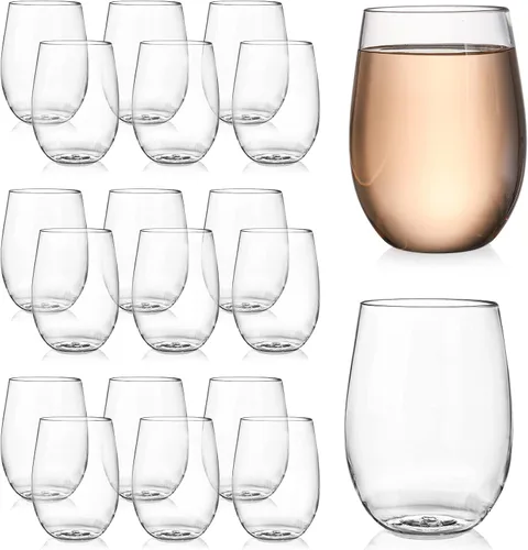 Vista 8 de Tebery Paquete de 32 Copas de Vino de Plástico Irrompible Sin Tallo, 12 Oz Vasos Transparentes Resistentes para Beber Copas de Vino, Desechables