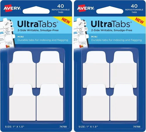 Vista 10 de Avery Mini Ultra Tabs, 1" x 1.5", 2 lados escribibles, blanco, 40 pestañas reposicionables (74788)