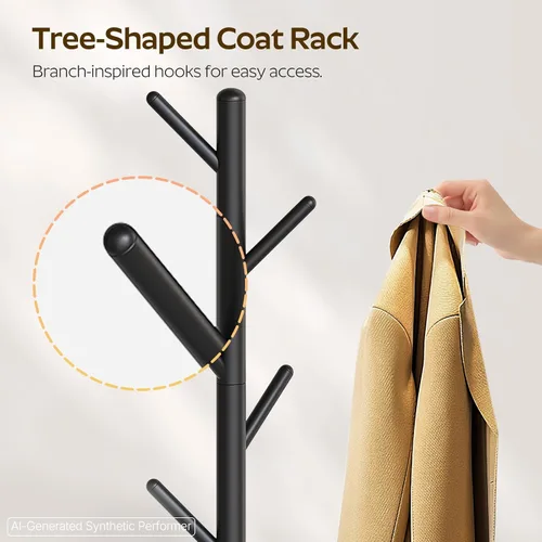 Vista 4 de Perchero independiente con soporte para paraguas, perchero con 8 ganchos, árbol de abrigo resistente para entrada, perchero moderno, soporte