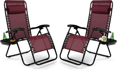 Vista 26 de Tangkula Zero Gravity - Silla plegable para patio, reclinable, ajustable, con soporte para tazas, reposabrazos anchos para patio, jardín, piscina
