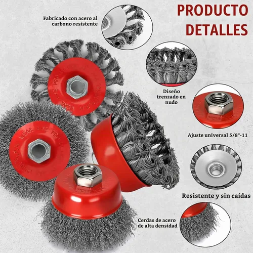 Vista 3 de 9 Piezas Ruedas de Alambre para Amoladora Angular - 4 Pulgadas y 3 Pulgadas Cepillo de Alambre Anudado/Rizado para Amoladora, se Adapta a Amoladora